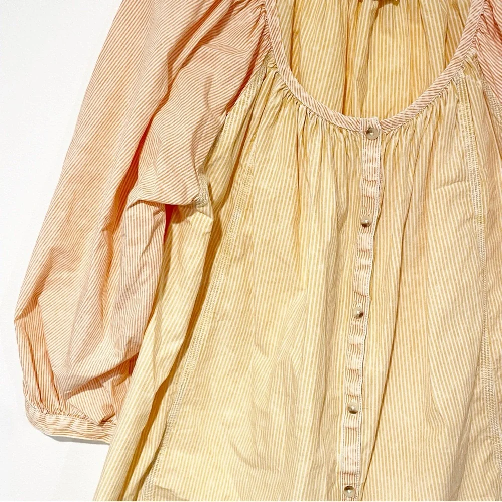 Free People Size Small Striped Button Front Oxford Swing‎ Tunic in Golden Combo